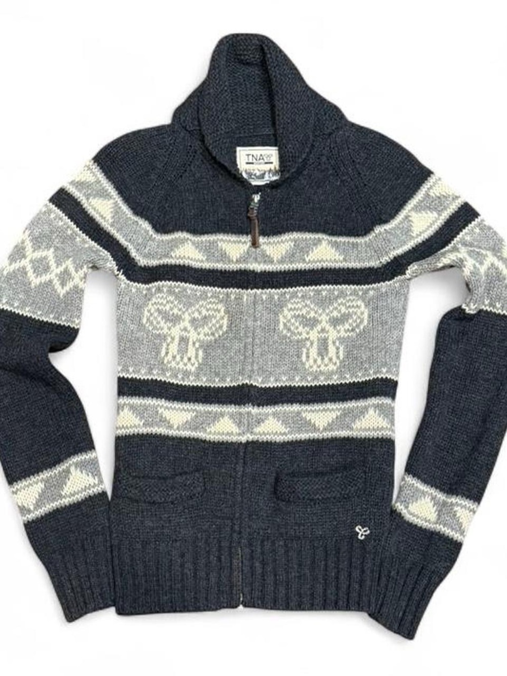 Y2K TNA Lambswool Nordic Fair Isle Zip Up Sweater